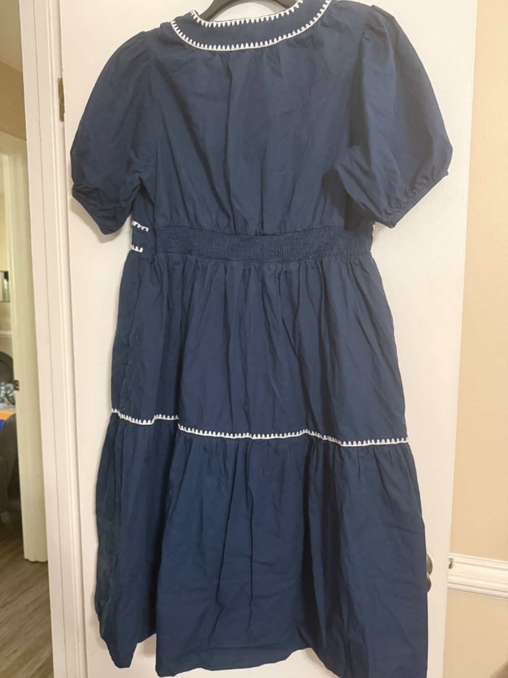 Sugarlips Taliah Puff Sleeve Midi Dress Navy 2X EUC - Picture 4 of 5